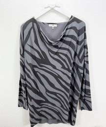 Natori Grey Zebra Animal Print Cowl Neck Sweater Tunic Medium M