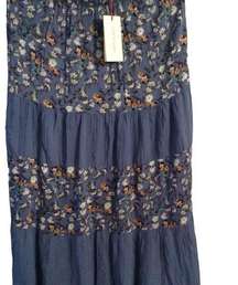 New NWT Maxi floral summer skirt blue Large L paneled elastic waist pull on