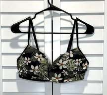 Large floral leaf bikini top push up black white floral top adjustable straps