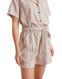 Karleigh Belted Rainbow Stripe Hemp Tencel Relaxed Shorts