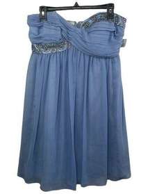 Maggy London Strapless Blue Dress with sequence detail size 10P