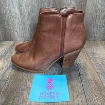 Jessica Simpson Kirblin Leather Brown Zip Up Ankle Boots Booties Size 8