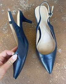 step and flex blue/purple pointed heels