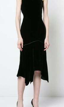 Josie Natori Black Silk Blend Velvet One Shoulder Dress Size 6 NWT $695