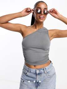 Grey One Shoulder Crop Top