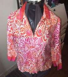 Vintage Oscar de La Renta M pink & orange floral button down blouse