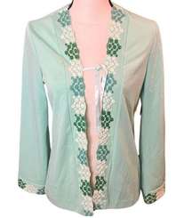 Vtg 70s JCPenny Fashions Floral Embroidered Open Front Tie Cardigan Blouse S/M