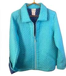 Quacker Factory Silk Quilted Jacket with Rhinestone Zipper Womens medium *flaw*