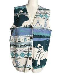 Vtg Northern Reflections by Parkhurst Womens Knit Argyle Golf Sweater Vest Sz M