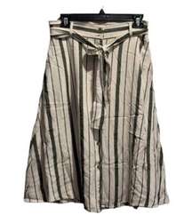 LOFT Outlet White Gray Striped Button Through Midi Belted Skirt Size 4 EUC #6666