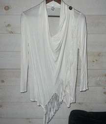 SUN & MOON Women’s White Wrap Front Fringe Detail Cardigan Size S