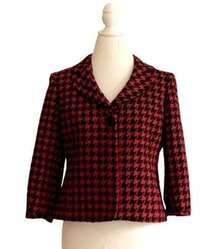 Semantiks Jacket Red Black Houndstooth 3/4 Sleeve Career Blazer Size 8 Petite