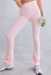 Baby Pink Sport Metal Badge Sculpt High Waist Flare Pants