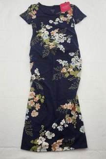 Isabel Maternity Dress Womens Size XS Navy Blue Floral Print Side Ruched