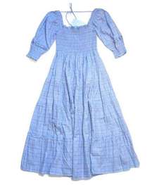 NWT Hill House Nesli Nap Dress in Diana Check Blue Plaid Smocked Midi Ruffle XS