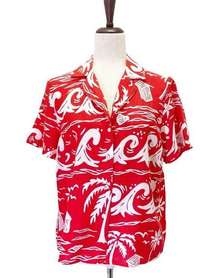 NWT C&C California Linen Top Red & White Tropical Hawaiian Shirt Size Small NEW