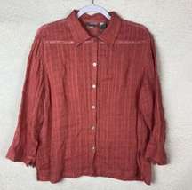 Vintage Chicos Size‎ 1 (M) Open Knit Linen Button Down Shirt Long Sleeve Pink