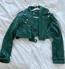 Pretty Little Thing Green Oversized Cropped Biker Jacket