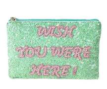 From St. Xavier Wish You Were Here green sequin clutch bag NWT