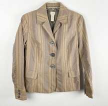 J. JILL Brown Striped Wool Blend Three Button Blazer, Size 8