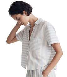 Madewell Y-Neck Button-Up Shirt in Mixed Stripe size Small