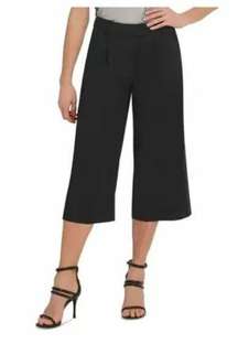 Dkny Solid Pleated Cropped Pants in Black Size 14 NWT