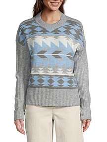 ANA Aztec Print Blue/White Crew Neck Sweater Medium NWT