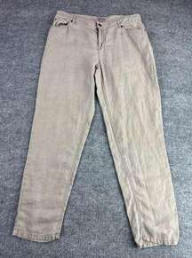 J. Jill Chambray Pants Womens 12 Beige Lightweight Zip Fly Pockets Straight Leg