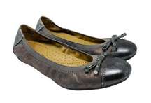 Geox Womens Size 35 US 5 Cap Toe Metallic Leather Ballet Flat Bow Detail