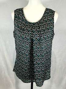 black white and teal print pleated top size medium