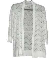 Cyrus White Laser Cut Crochet Detail Casual Basic Open Front Cardigan Medium