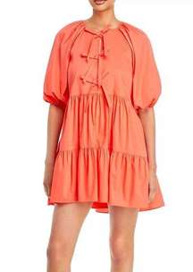 Cinq à Sept Lynn Tiered Puff Sleeve Dress, Neon Coral Size 6 New w/Tag $365