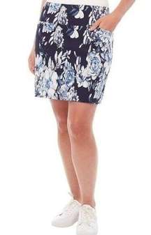 SC & Co Skirt Skort Womens L Blue Floral Pull On Tummy Control Pockets Athletic