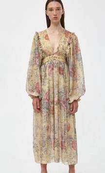 Farrow Yellow V-Neck Floral Maxi Dress Beulah Small Formal Wedding Bohemian Boho