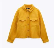 ZARA  Gold Yellow Faux Suede Leather Oversized Jacket Size XSmall