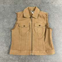 DKNY Camel Frayed Denim Jean Vest