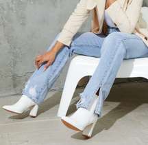 White Croc Heeled Booties 