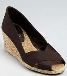 Ralph Lauren Cecilia Brown Silk Upper Mid Espadrille Wedges Jute Soles 8.5