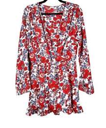 PPLA Clothing Lulu's Womens XL Red Floral Long Sleeve Wrap Short Kane Romper