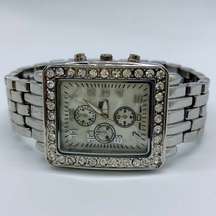 NY & CO ladies 30mm silver tone rhinestones MOP dial watch sz 7.5” runs