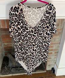 CATO V Neck Plus Size Bodysuit Size 22/24W Leopard Print Excellent Condition