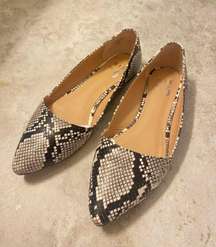 black and white snake skin flats