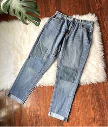 Boyfriend Patched Jeans Tapered Leg 100% Cotton NWT