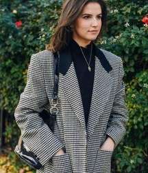 Vintage 90’s Oversized Houndstooth Blazer With Velvet Collar