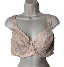 Felina Tan nude Lace Unlined Side Smoothing Minimizer Bra sz 38DD