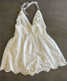 White Eyelet Halter Romper