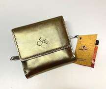 Verla Gold Vintage Leather Trifold Wallet with RFID Protection