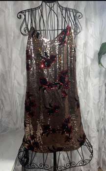 8 sequin cherry party dress. Rose gold, red and black sequin dress.