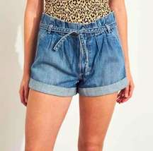 Hollister W32 15 high rise mom short paper bag tie waist denim cuff shorts boho