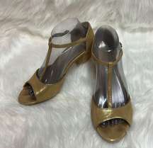 Milk & Honey Gold T Strap Leather Heels Size 7.5 A17